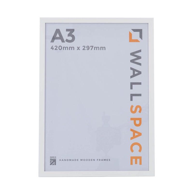 Wall Space A3 Picture Frame  Thin White Frame With Real Glass and Solid Wood  Narrow Photo Frame for A3 Print or Photo