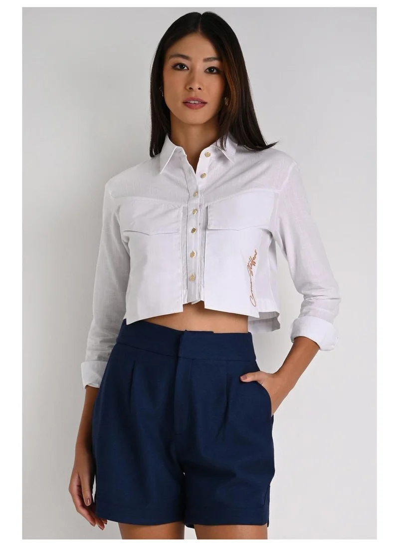 Cropped Shirt with Maxi Pockets Off-White