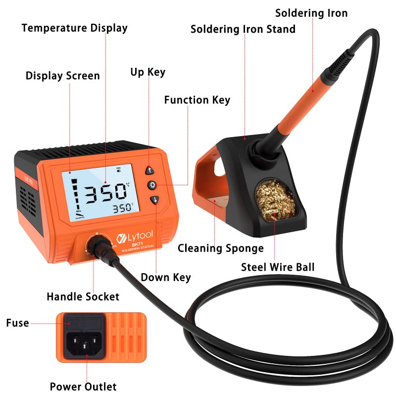 Lytool Soldering Iron Station, Soldering Stations with 3 Inch LCD Display 60W Professional Digital, 180℃～480℃ Temperature Adjustable Repair Tool Kit with Soldering Tips, Intelligent Sleep Mode - Image 2