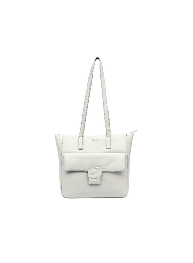 Foska Women's Large Tote & Shoulder Bag - Front Flap Pocket w/ Buckle - White - 36x31 cm - Image 1
