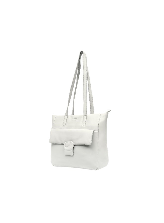 Foska Women's Large Tote & Shoulder Bag - Front Flap Pocket w/ Buckle - White - 36x31 cm - Image 2