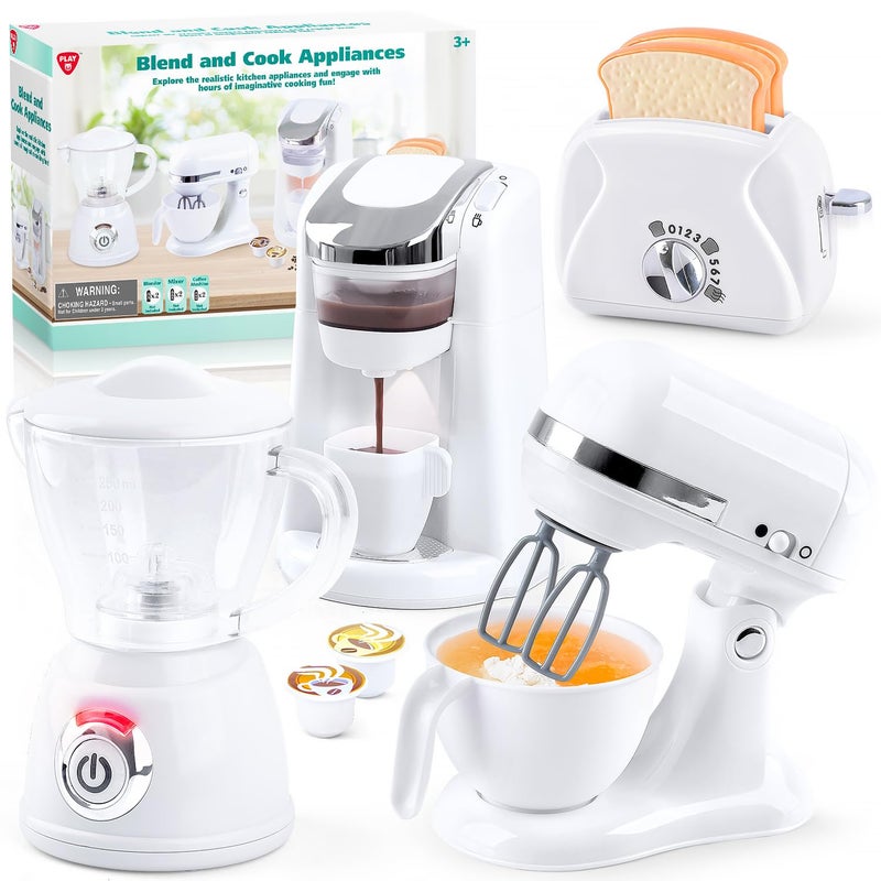 PLAY Kids Toy Kitchen Sets Play Kitchen Accessories for Kids Ages 48 35 Kitchen Appliance Toys Blender Coffee Maker Machine Mixer Toaster Pretend Play Toys for 4 Year Old Girls Toddlers White - Image 3