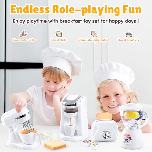 PLAY Kids Toy Kitchen Sets Play Kitchen Accessories for Kids Ages 48 35 Kitchen Appliance Toys Blender Coffee Maker Machine Mixer Toaster Pretend Play Toys for 4 Year Old Girls Toddlers White - Image 5