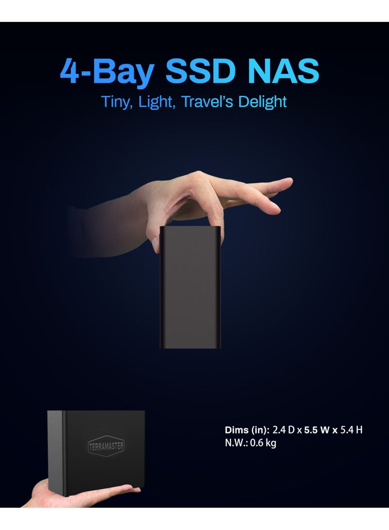 TERRAMASTER TERRAMASTER F4 SSD NAS Storage - 4Bay All SSD NAS Server N95 QuadCore CPU, 8GB DDR5 RAM, 5GbE Port, 4 Heat Sinks Included, Palm-Sized Powerful Network Attached Storage (Diskless) - Image 3