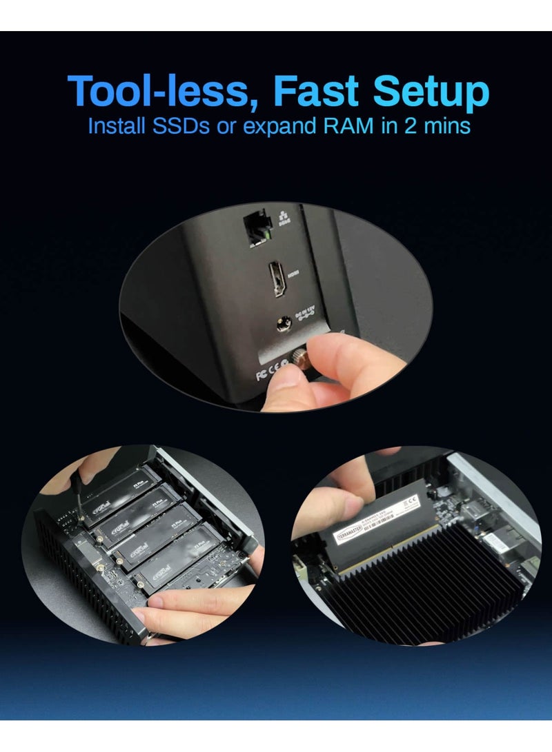 TERRAMASTER TERRAMASTER F4 SSD NAS Storage - 4Bay All SSD NAS Server N95 QuadCore CPU, 8GB DDR5 RAM, 5GbE Port, 4 Heat Sinks Included, Palm-Sized Powerful Network Attached Storage (Diskless) - Image 5