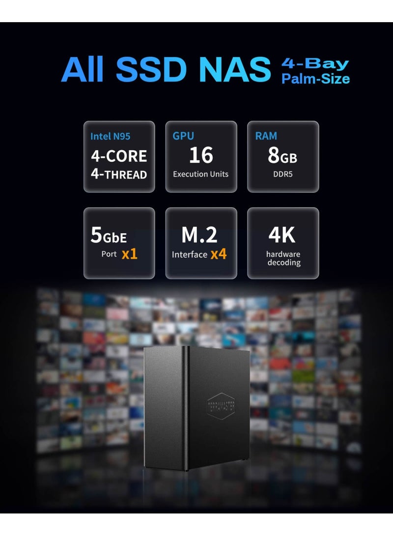 TERRAMASTER TERRAMASTER F4 SSD NAS Storage - 4Bay All SSD NAS Server N95 QuadCore CPU, 8GB DDR5 RAM, 5GbE Port, 4 Heat Sinks Included, Palm-Sized Powerful Network Attached Storage (Diskless) - Image 2