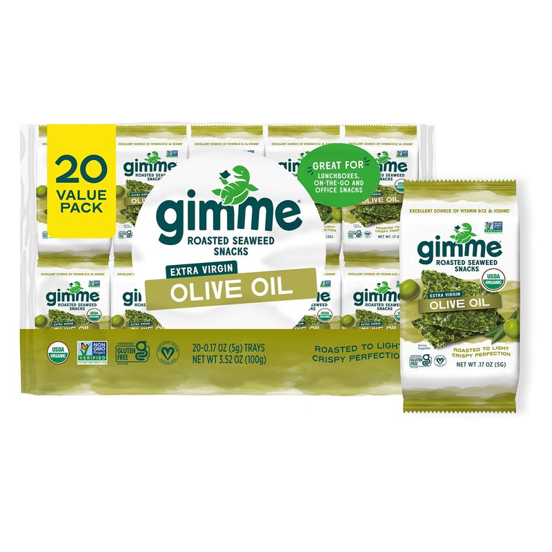 Gimme Seaweed Organic Premium Roasted Seaweed Snacks Extra Virgin Olive Oil 20 Count Keto Vegan GlutenFree Great Source of Omega3s and Iodine Healthy OnTheGo Snack for Kids and Adults - Image 3