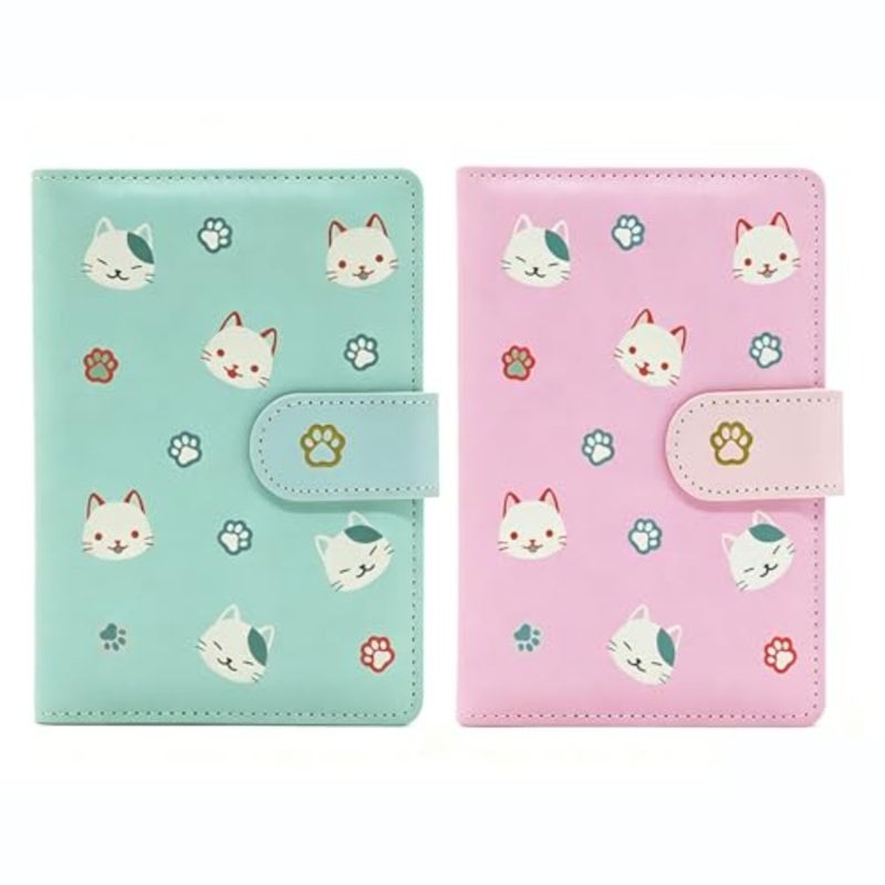 Pocket Notebook Journal, 2 Pack, 2 Subject, A6 Hardcover Small Mini Notebooks with Pens Holderfor Work, 4.2" x 5.7" Notebook College Ruled with 100Gsm Premium Thick Lined Paper Cartoon Cat - Image 1