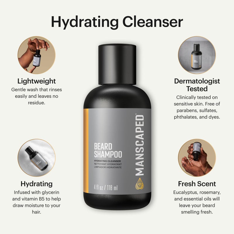 MANSCAPEDÂ® UltraPremium Beard Shampoo, Hydrating Cleanser with Eucalyptus, Rosemary, Lavender Essential Oils, Moisturizing Beard Wash for Hair and Skin (4 oz) - Image 2