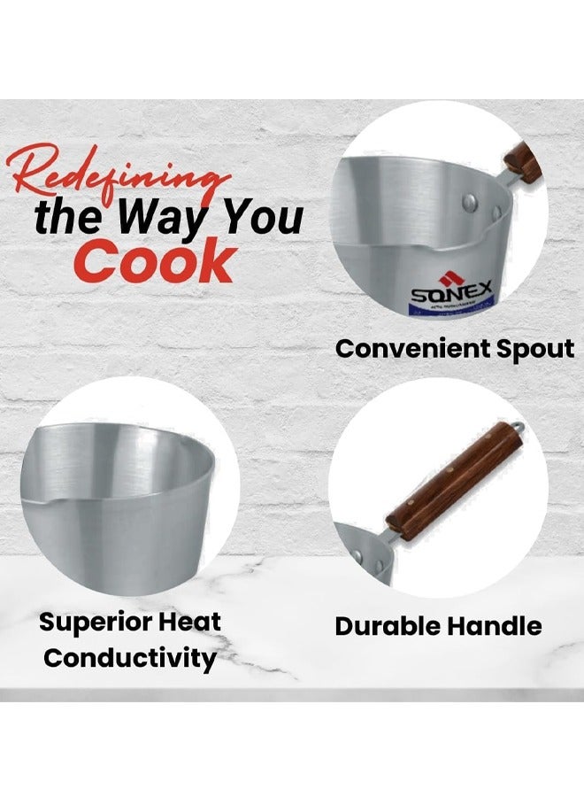 SONEX وعاء حليب سونيكس كلاسيك رقم 9 – قطر 22 سم، سعة 3.5 لتر، هيكل من الألومنيوم، مقبض خشبي، تصميم فوهة - Image 5