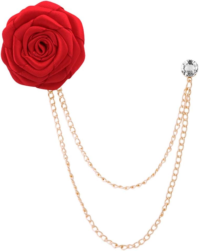 MXUHUI Fashion Bridegroom Wedding Brooches Cloth Art Hand-Made Rose Flower Brooch Lapel Pin Badge Tassel Chain Men's Suit Accessories - Image 1