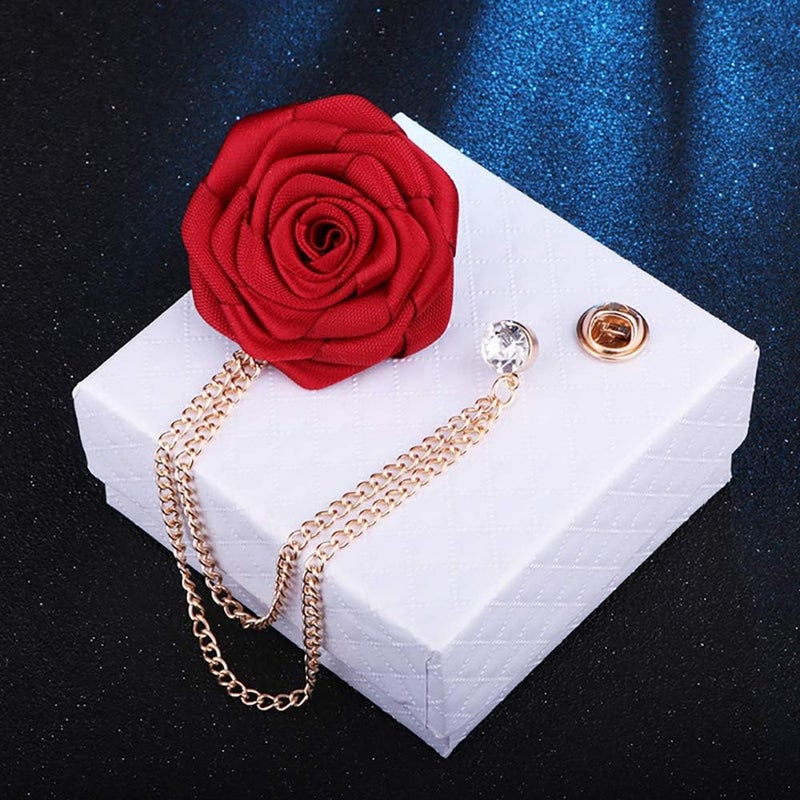 MXUHUI Fashion Bridegroom Wedding Brooches Cloth Art Hand-Made Rose Flower Brooch Lapel Pin Badge Tassel Chain Men's Suit Accessories - Image 3