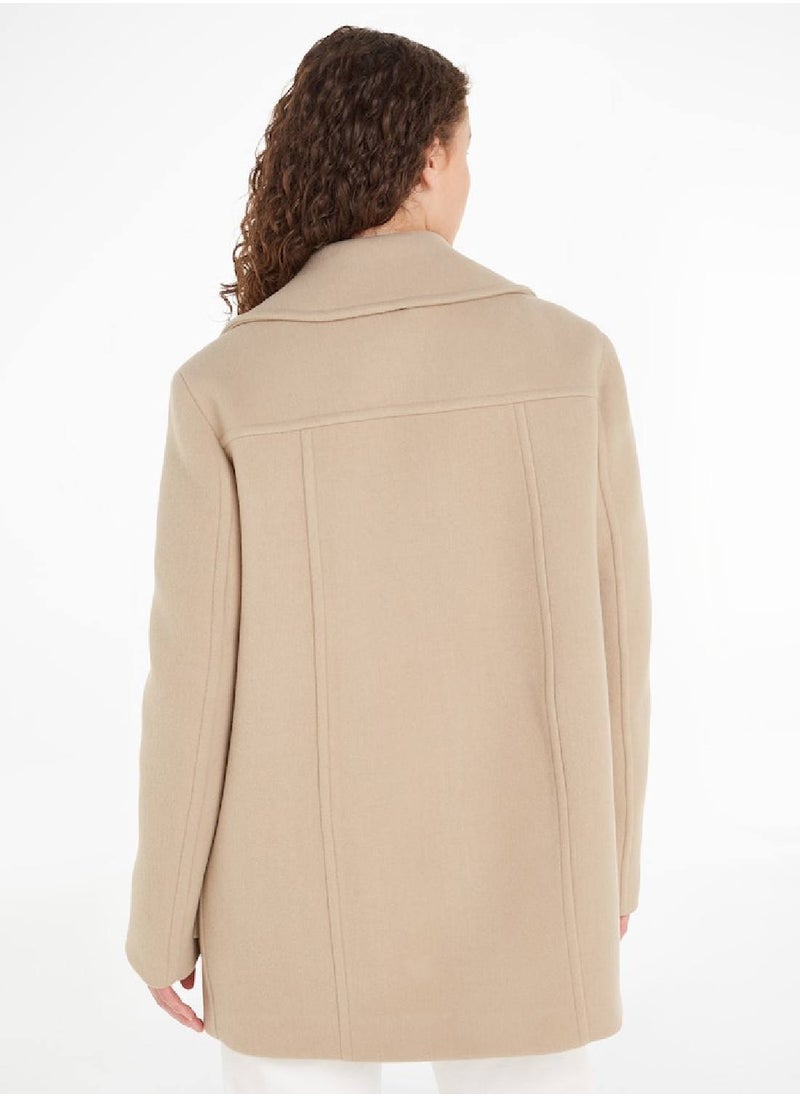 TOMMY HILFIGER Women's Double-Breasted Coat - Wool Blend, Beige  - Image 3