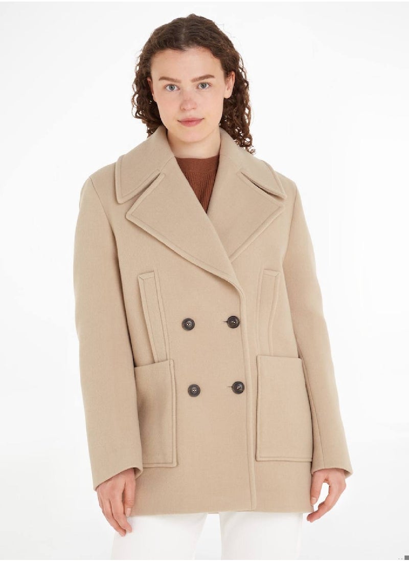 TOMMY HILFIGER Women's Double-Breasted Coat - Wool Blend, Beige  - Image 1