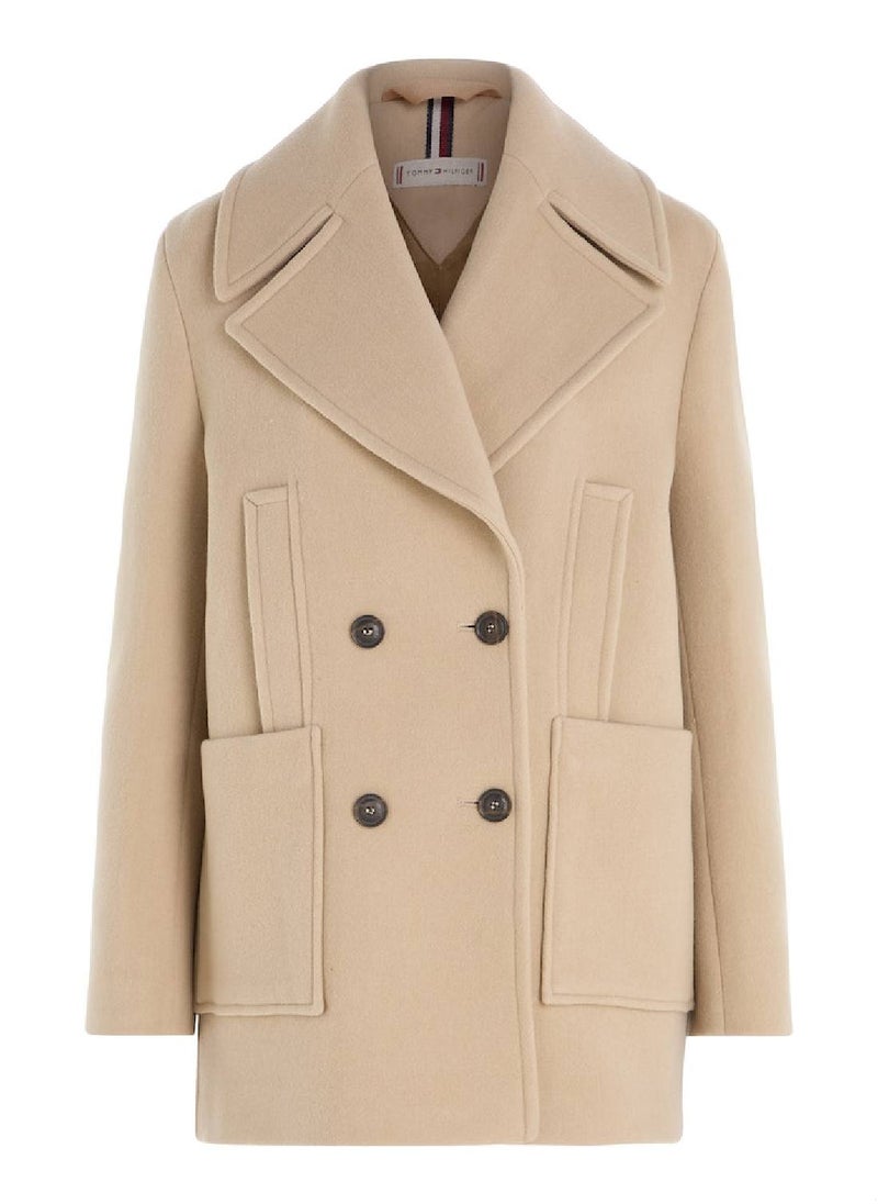 TOMMY HILFIGER Women's Double-Breasted Coat - Wool Blend, Beige  - Image 2