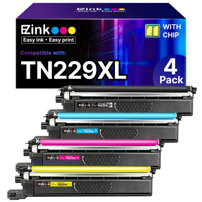 E-Z Ink Compatible TN229XL Toner Cartridges Replacement for Brother TN229XL TN-229XL TN229 XL to use with MFC-L3720CDW MFC-L3780CDW HL-L3220CDW HL-L3280CDW HL-L3300CDW Printer (TN229XLBK/C/M/Y-4 Pack) - Image 1