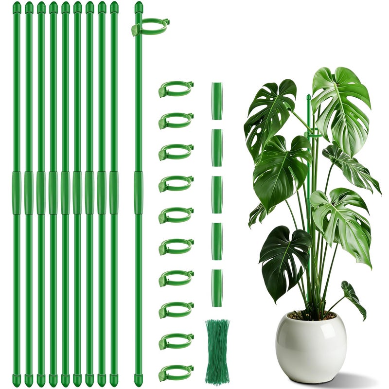 SupKing Plant Stakes 17 inch SupKing Support Stick Orchid Stakes with Clips 10Pcs Garden Plant Poles Extended to 3/4/5ft for Indoor Outdoor Potted Tomato Rose Amaryllis Vegetables Monstera Comes with 20 Ties - Image 1