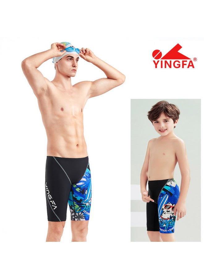 Loquat Yingfa Five-point Swimming Trunks Men's Competitive Professional Swimming Trunks 2023 Children's Adult Competition Training Swimming Trunks-Color:9643 Black Print- - Image 1