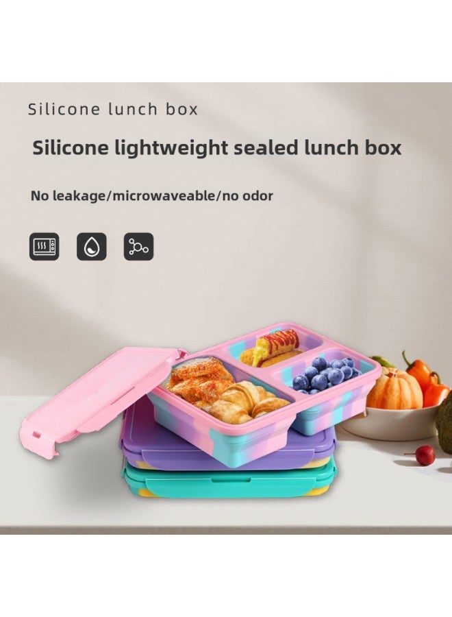 Outdoor Portable Silicone Lunch Box Kitchen Refrigerator Preservation Box Microwave Bunch Box Camping Folding Lunch Box-Specifications:220mm*165mm*58mm-Color:Camouflage Powder Lunch Box - Image 2