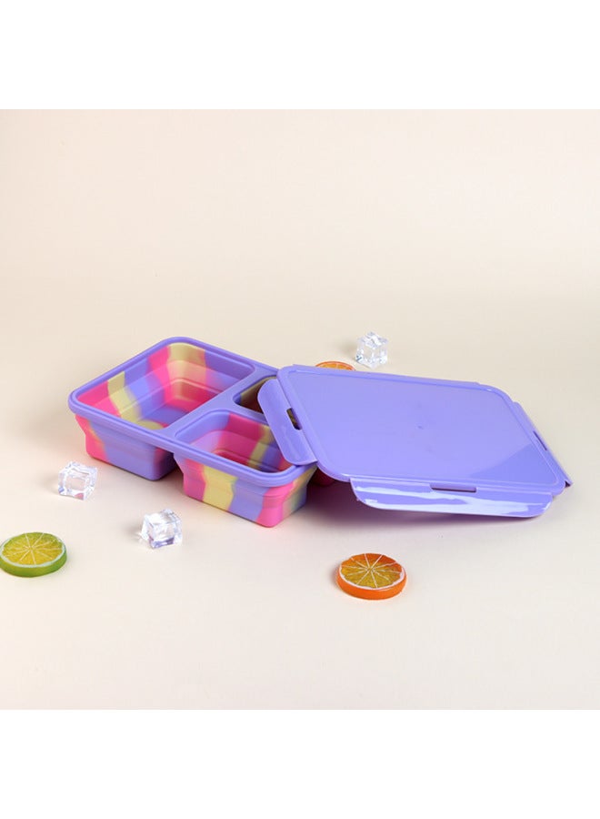 Outdoor Portable Silicone Lunch Box Kitchen Refrigerator Preservation Box Microwave Bunch Box Camping Folding Lunch Box-Specifications:220mm*165mm*58mm-Color:Camouflage Powder Lunch Box - Image 4
