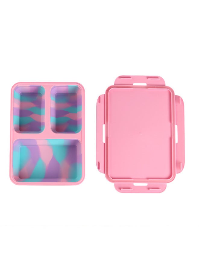 Outdoor Portable Silicone Lunch Box Kitchen Refrigerator Preservation Box Microwave Bunch Box Camping Folding Lunch Box-Specifications:220mm*165mm*58mm-Color:Camouflage Powder Lunch Box - Image 1