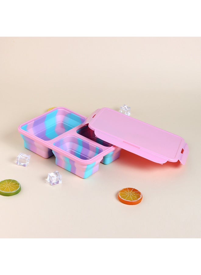 Outdoor Portable Silicone Lunch Box Kitchen Refrigerator Preservation Box Microwave Bunch Box Camping Folding Lunch Box-Specifications:220mm*165mm*58mm-Color:Camouflage Powder Lunch Box - Image 3