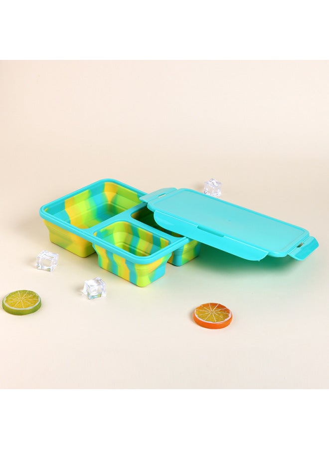 Outdoor Portable Silicone Lunch Box Kitchen Refrigerator Preservation Box Microwave Bunch Box Camping Folding Lunch Box-Specifications:220mm*165mm*58mm-Color:Camouflage Powder Lunch Box - Image 5