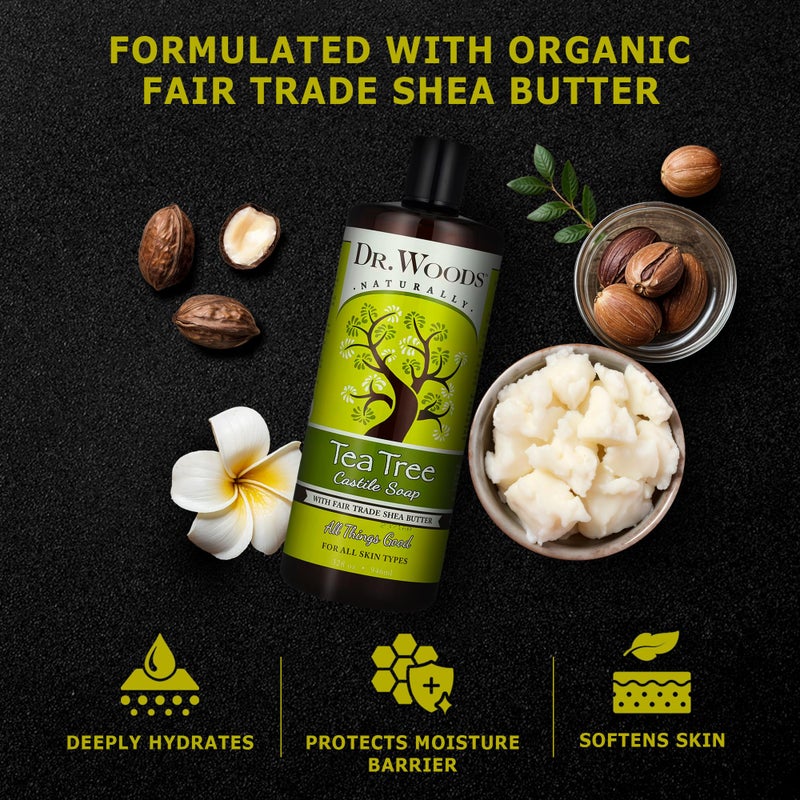 Dr. Woods Tea Tree Liquid Castile Soap - Castile Soap with Pure Tea Tree Oil, Body Wash for Men and Women, Contains Organic Shea Butter, Natural Cleaner for Face, Hands, and Body - 32 Fl Oz - Image 4