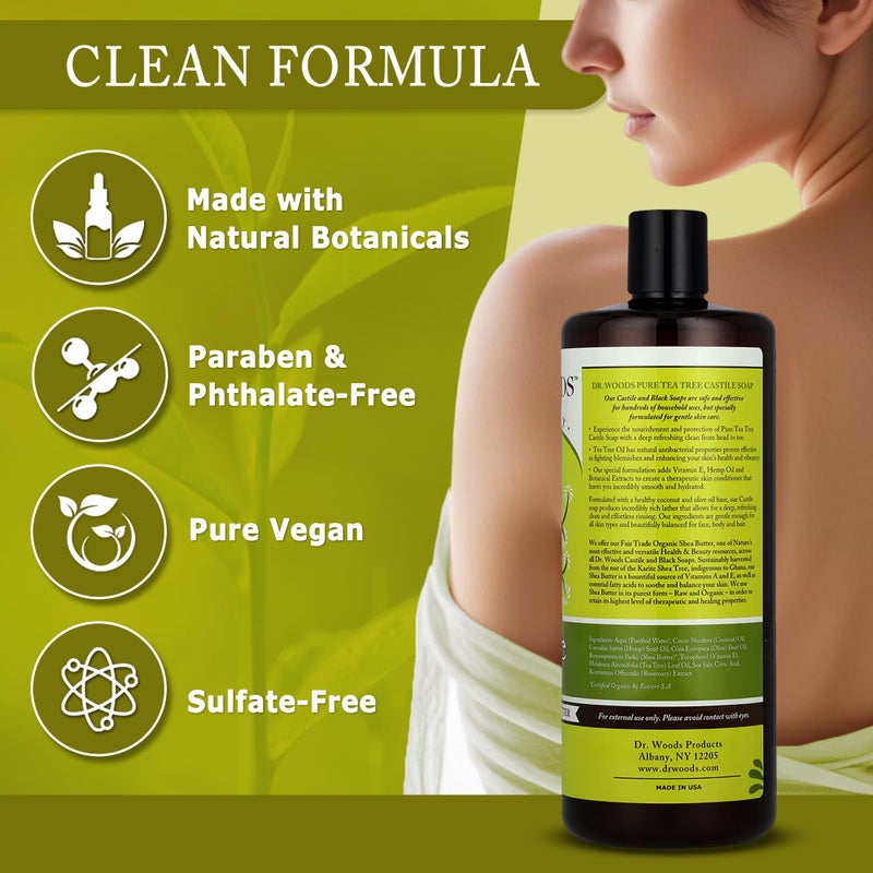 Dr. Woods Tea Tree Liquid Castile Soap - Castile Soap with Pure Tea Tree Oil, Body Wash for Men and Women, Contains Organic Shea Butter, Natural Cleaner for Face, Hands, and Body - 32 Fl Oz - Image 5