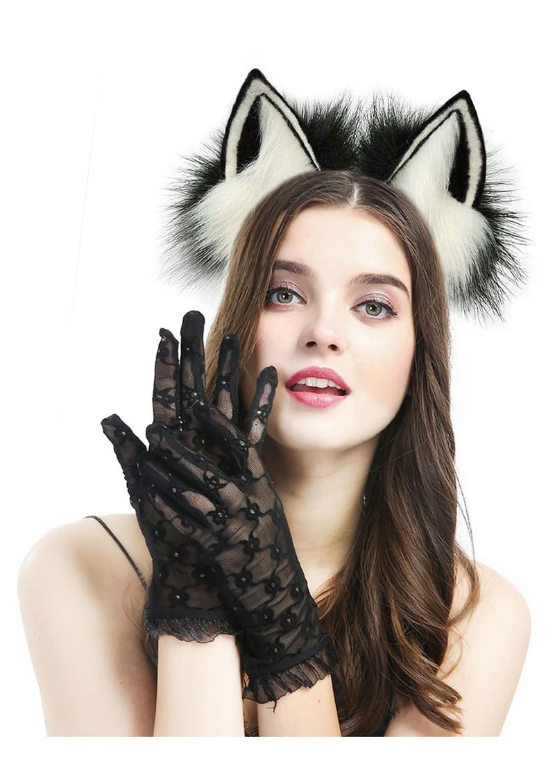 إسكدنيا Cat Ear Headband Plush Costume Favors Accessories Handmade Faux Washable for Daily Wearing and Party Black Pink Thanksgiving Cosplay lolita - Image 2