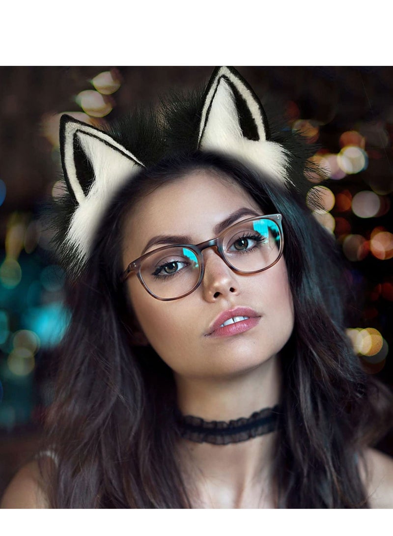 إسكدنيا Cat Ear Headband Plush Costume Favors Accessories Handmade Faux Washable for Daily Wearing and Party Black Pink Thanksgiving Cosplay lolita - Image 3