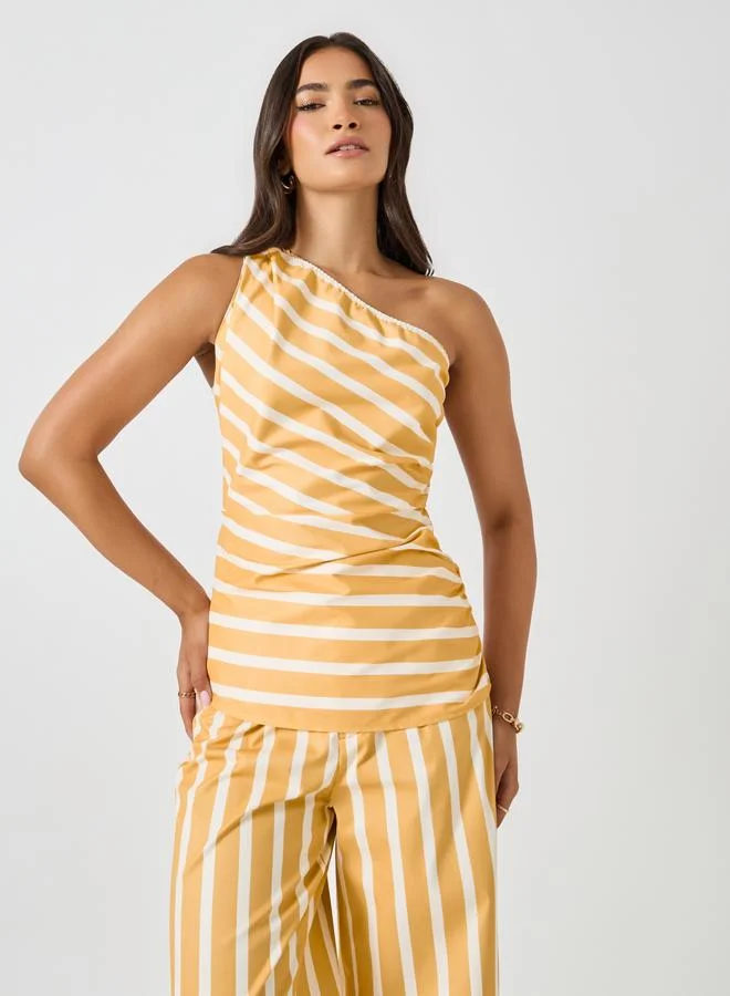 ستايلي Styli Striped One Shoulder Neck Top and Wide Leg Pants Co-Ords