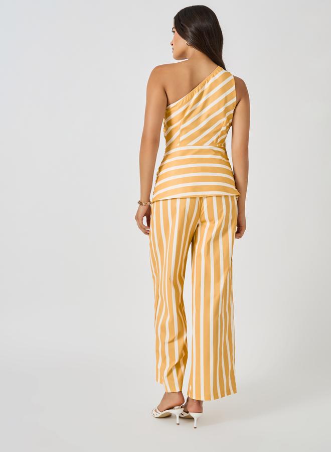 Styli Styli Striped One Shoulder Neck Top and Wide Leg Pants Co-Ords  - Image 4