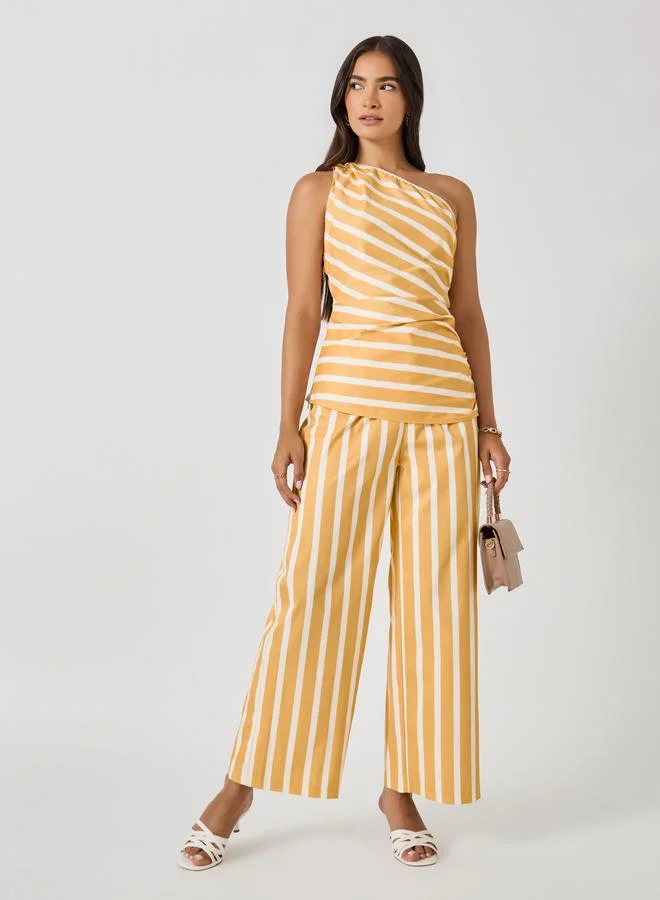 ستايلي Styli Striped One Shoulder Neck Top and Wide Leg Pants Co-Ords