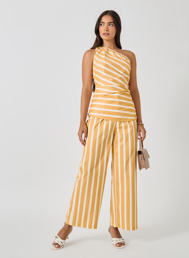 Styli Styli Striped One Shoulder Neck Top and Wide Leg Pants Co-Ords  - Image 1