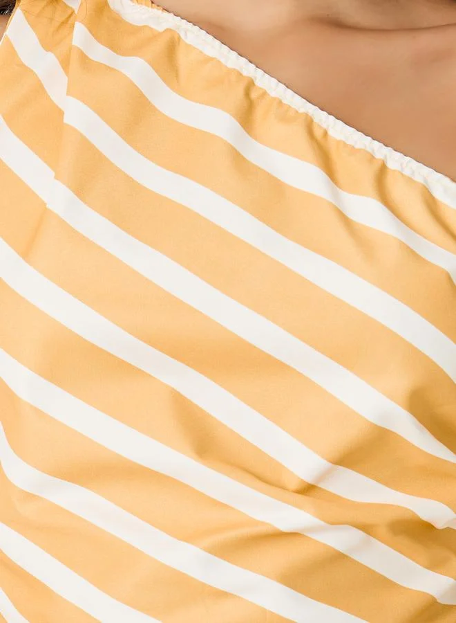 Styli Styli Striped One Shoulder Neck Top and Wide Leg Pants Co-Ords