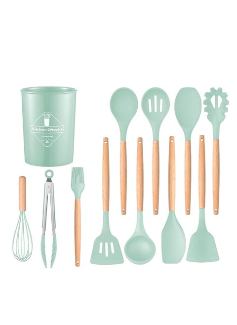 Silicone cookware set with non-stick surface 12 pieces ( Green )