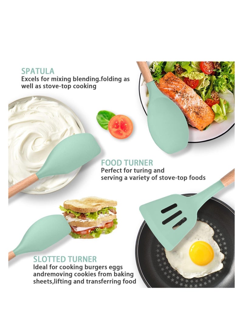Silicone cookware set with non-stick surface 12 pieces ( Green )