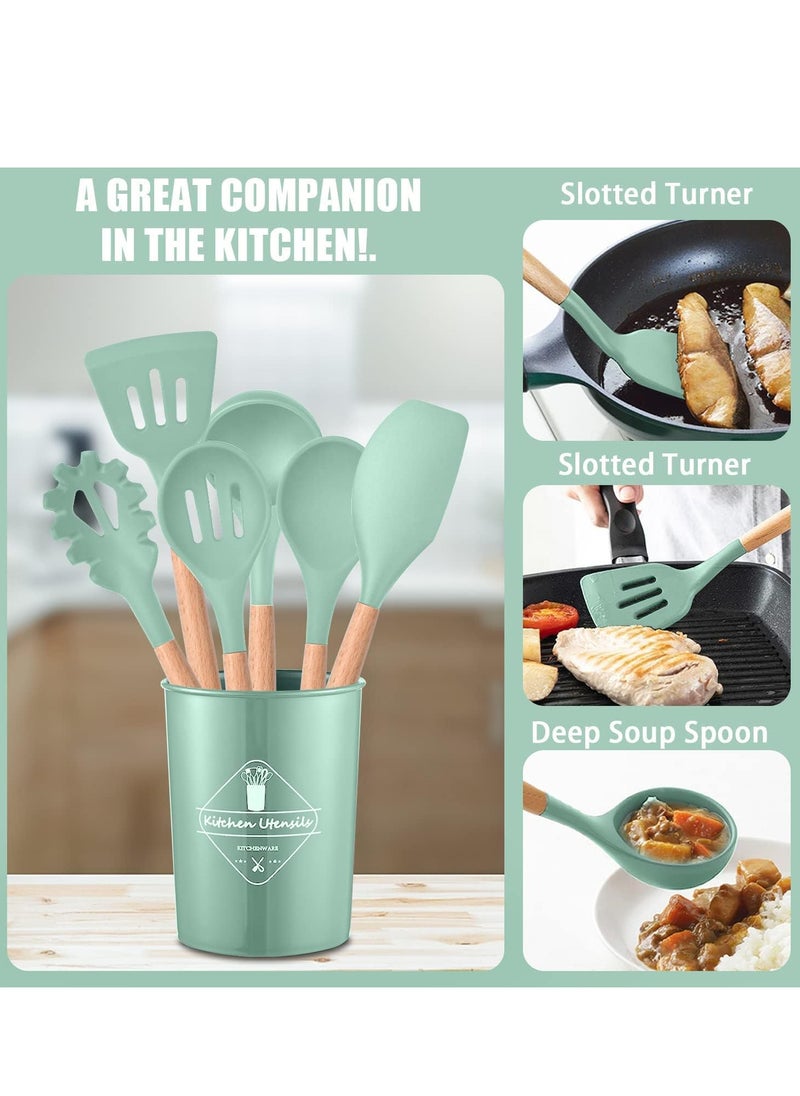 Silicone cookware set with non-stick surface 12 pieces ( Green )