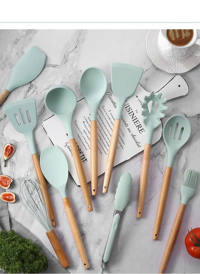 Silicone cookware set with non-stick surface 12 pieces ( Green )