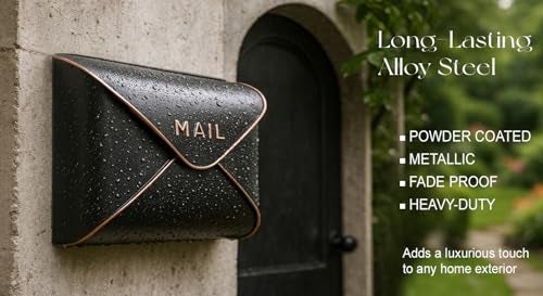 NACH Black Mailbox Wall Mount, 12.5 x 5 x 10 inch Wall Mount Mailboxes for Outside, Waterproof Mailboxes for Outside - Envelope Mailbox - Image 3