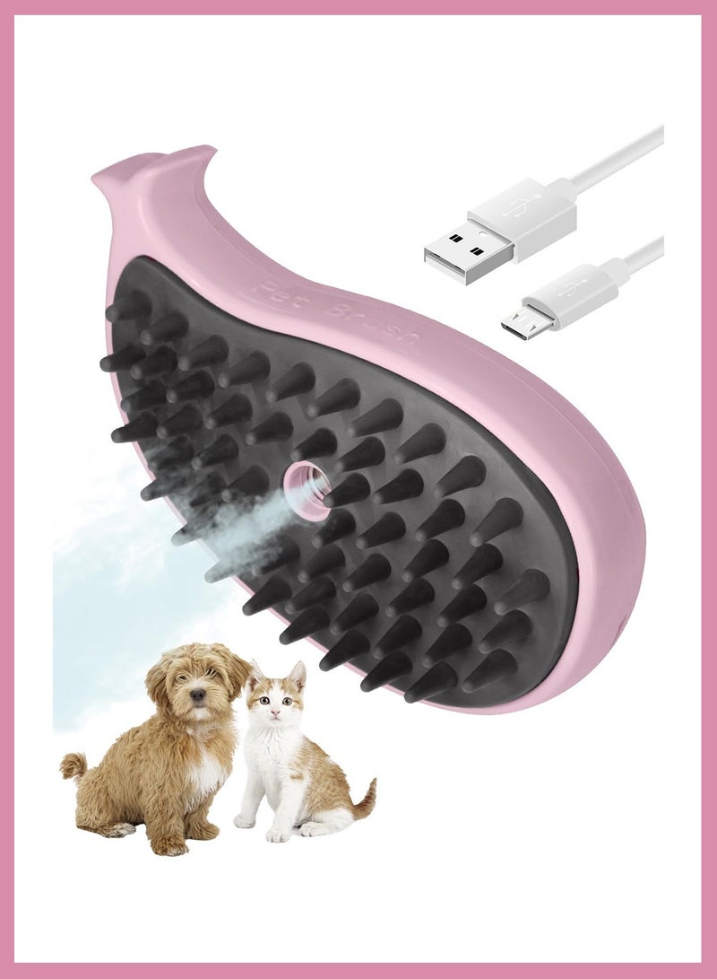 فرشاة بخارية للقطط لإزالة الشعر المتساقط - فرشاة بخارية 3 في 1 للقطط للعناية والتدليك - فرشاة بخارية على شكل حوت للقطط للكلاب، لإزالة الشعر المتشابك والمتساقط (وردي) - Image 1
