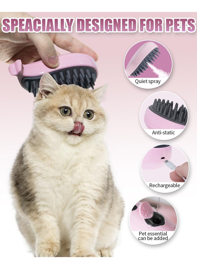 فرشاة بخارية للقطط لإزالة الشعر المتساقط - فرشاة بخارية 3 في 1 للقطط للعناية والتدليك - فرشاة بخارية على شكل حوت للقطط للكلاب، لإزالة الشعر المتشابك والمتساقط (وردي) - Image 3