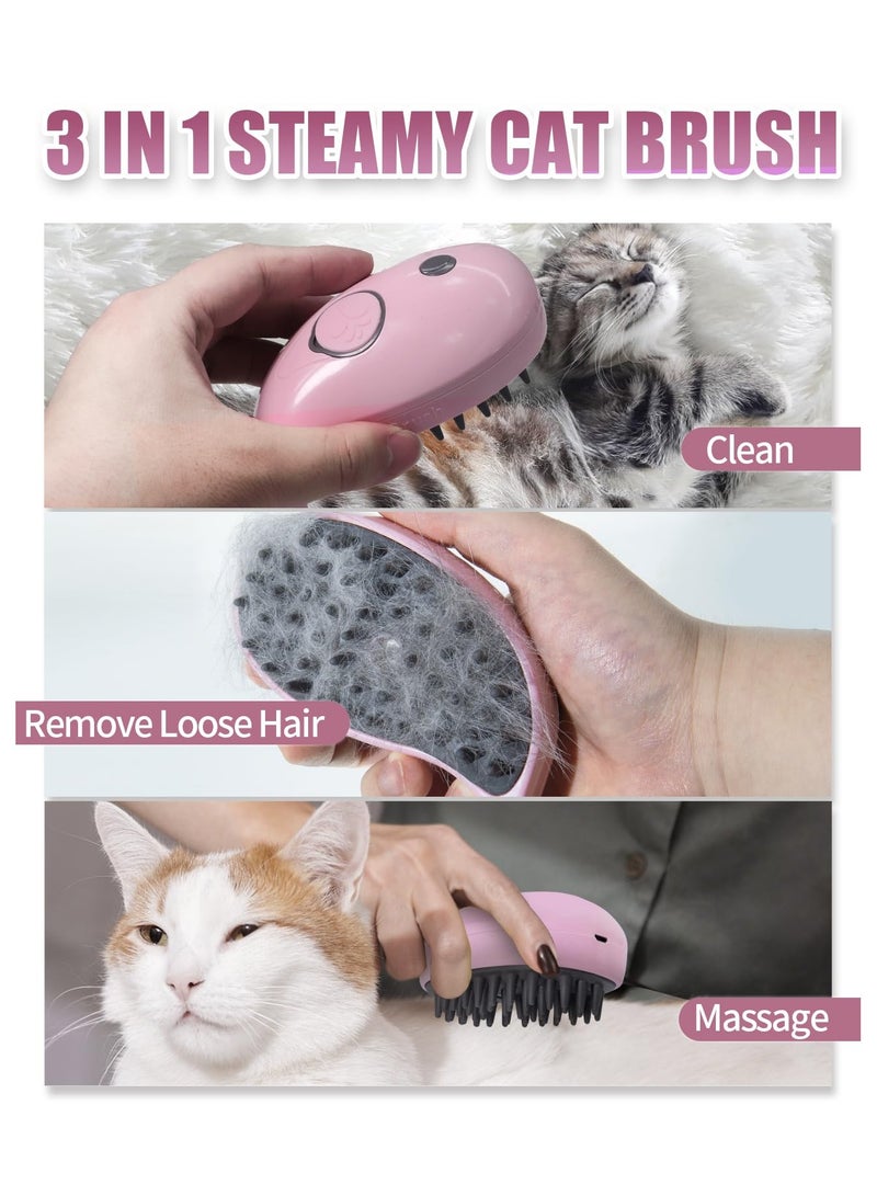 فرشاة بخارية للقطط لإزالة الشعر المتساقط - فرشاة بخارية 3 في 1 للقطط للعناية والتدليك - فرشاة بخارية على شكل حوت للقطط للكلاب، لإزالة الشعر المتشابك والمتساقط (وردي) - Image 2