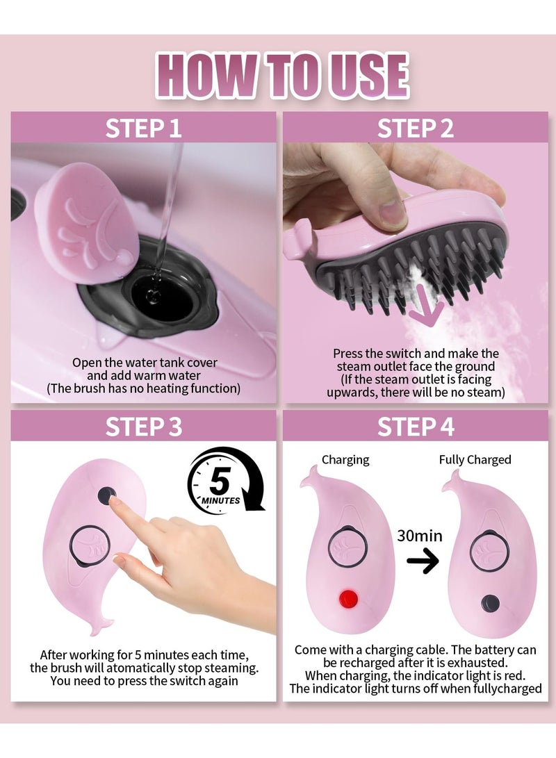 فرشاة بخارية للقطط لإزالة الشعر المتساقط - فرشاة بخارية 3 في 1 للقطط للعناية والتدليك - فرشاة بخارية على شكل حوت للقطط للكلاب، لإزالة الشعر المتشابك والمتساقط (وردي) - Image 5