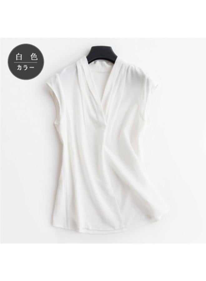 VUELO Silk T-shirt Women's Sleeveless V-neck Women's Mulberry Silk Vest Women's Inner Spring And Summer Pullover Solid Color Top Hair Generation 