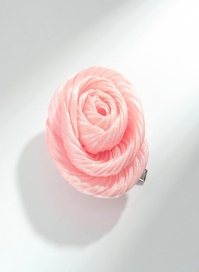 Merdia 1.89 Inches Rose Flower Hair Clips Brooches & Pins for Women Fashion | Elegant Design Lapel Pins Fabric Flower Brooches for Women | Styling Floral Brooch Pin for Dance Parties & Weddings - Light Pink - Image 3