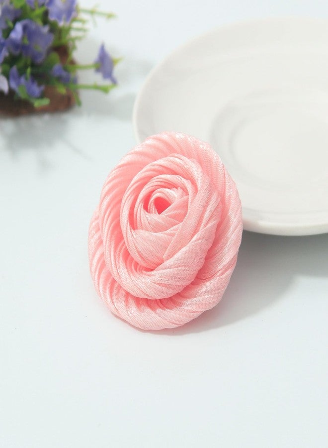 Merdia 1.89 Inches Rose Flower Hair Clips Brooches & Pins for Women Fashion | Elegant Design Lapel Pins Fabric Flower Brooches for Women | Styling Floral Brooch Pin for Dance Parties & Weddings - Light Pink - Image 4