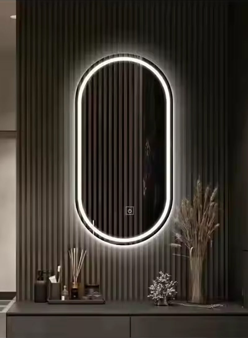 Taimi Oval makeup mirror 80x50cm with front and back LED lighting, makeup mirror suitable for dressing rooms, bathrooms, 3 LED lighting colors  - Image 2