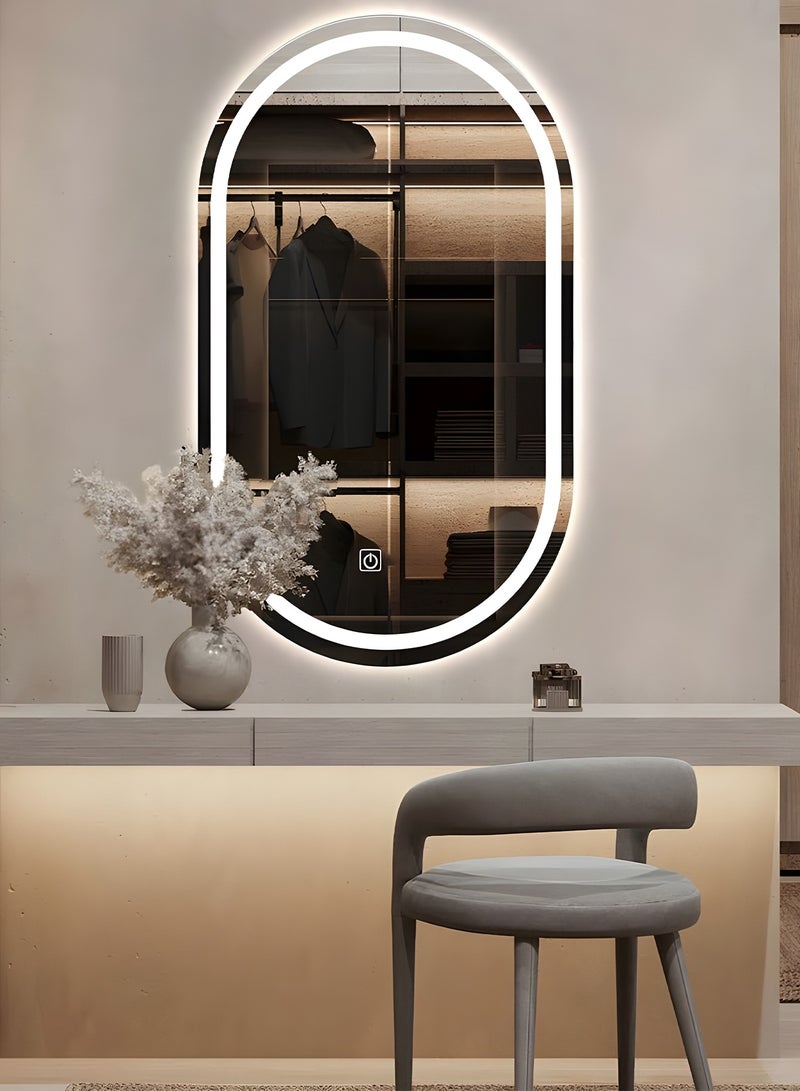 Taimi Oval makeup mirror 80x50cm with front and back LED lighting, makeup mirror suitable for dressing rooms, bathrooms, 3 LED lighting colors  - Image 1